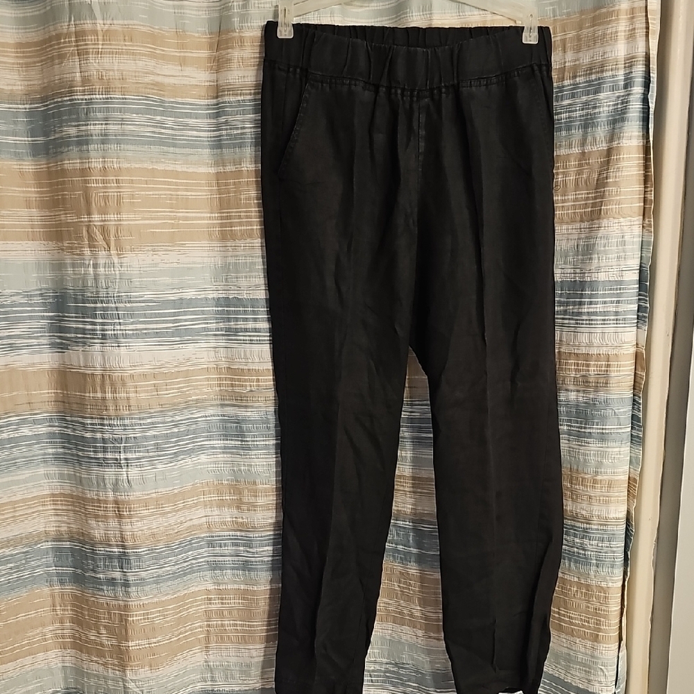 DKNY Woman's Black Linen Straight Slim Leg Classic Pants